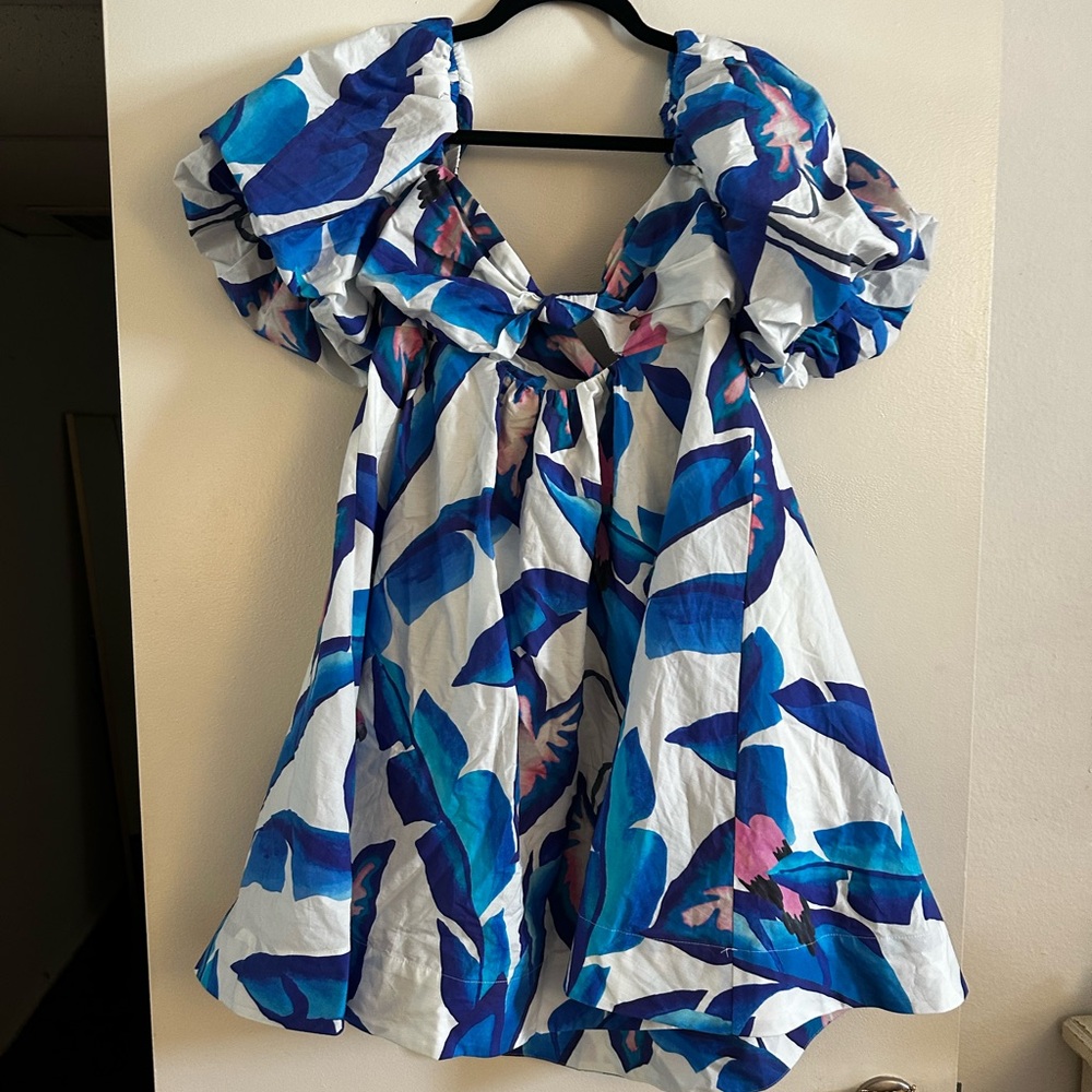 FARM Rio Blue and White Tropical Dress
